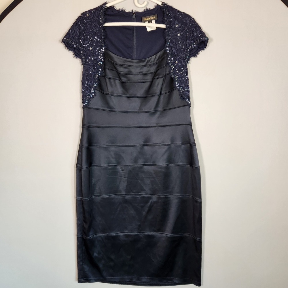 Tadashi Shoji Dress Size 16 Beaded Lace Sequin Cap Sleeve Dress